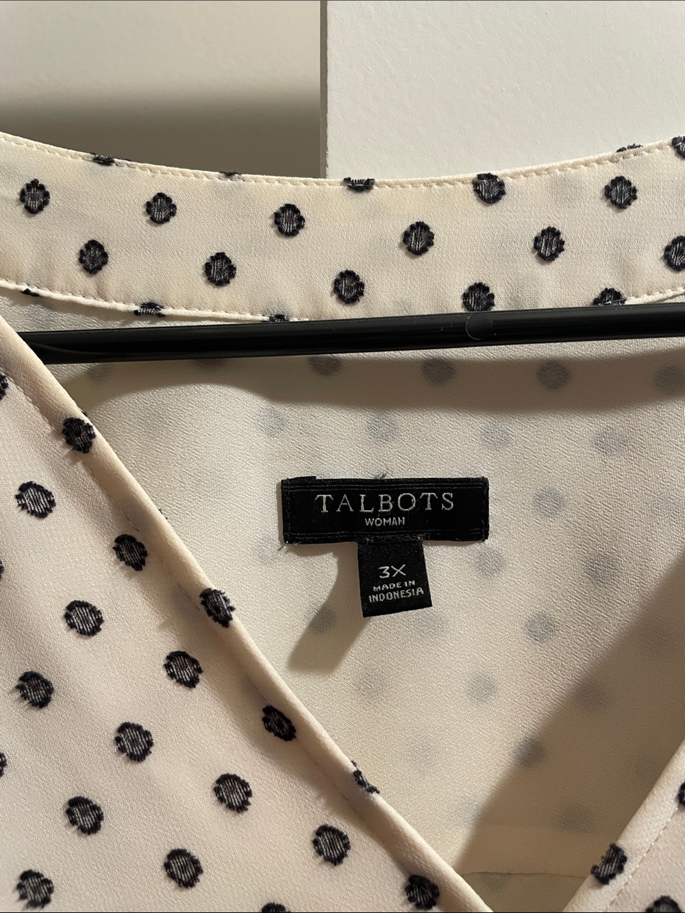Talbots Cream and Black Polka Dot V-Neck Blouse